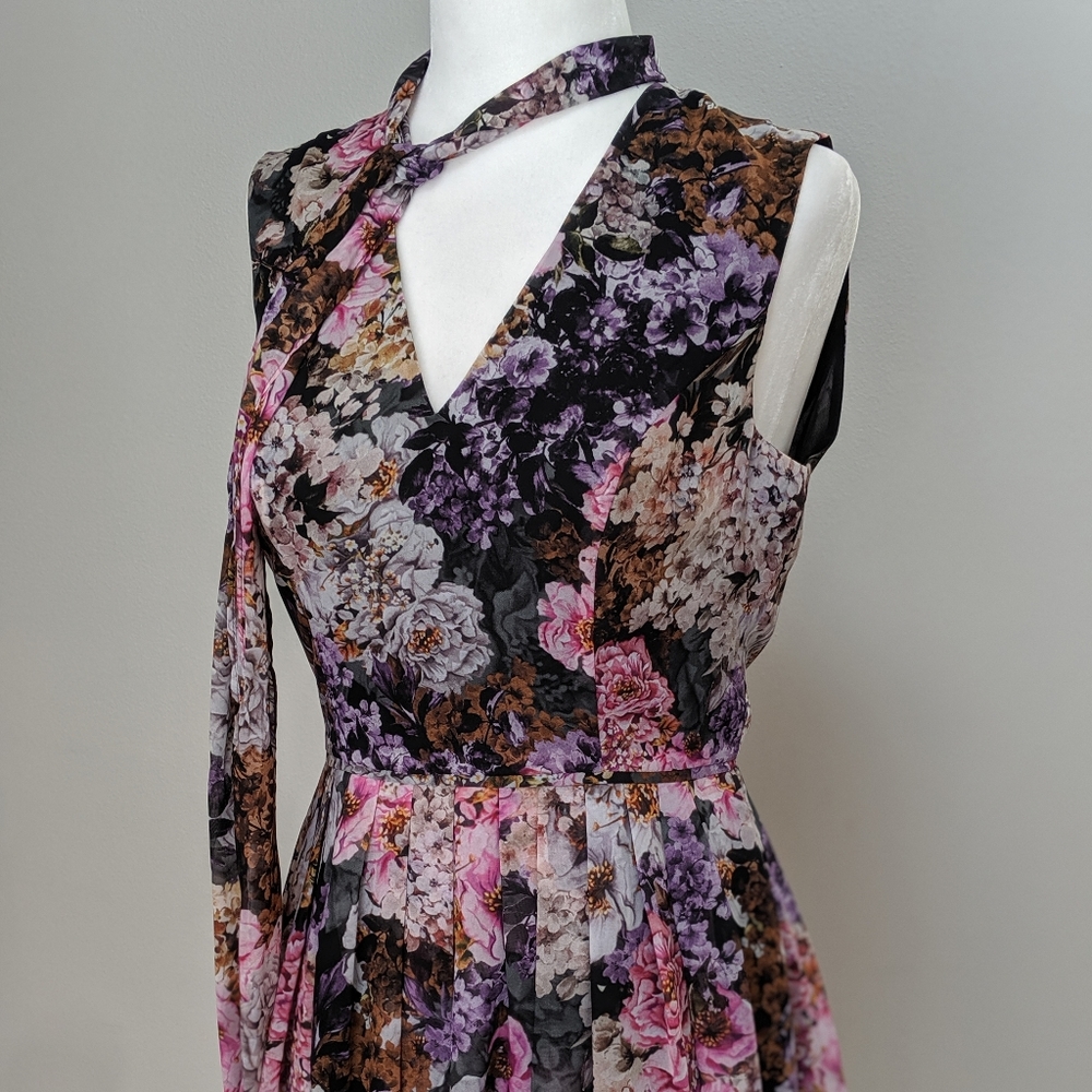 Adriana Papell Floral pussy-bow Dress